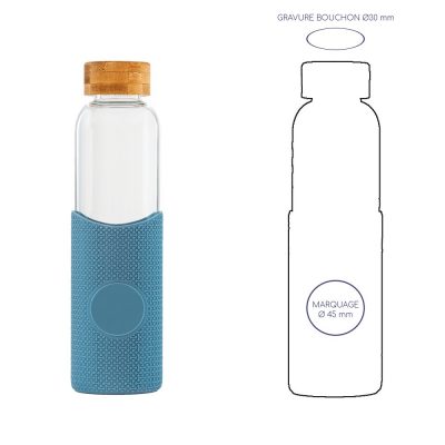 Bouteille personnalisée en verre avec manchon silicone et bouchon bambou