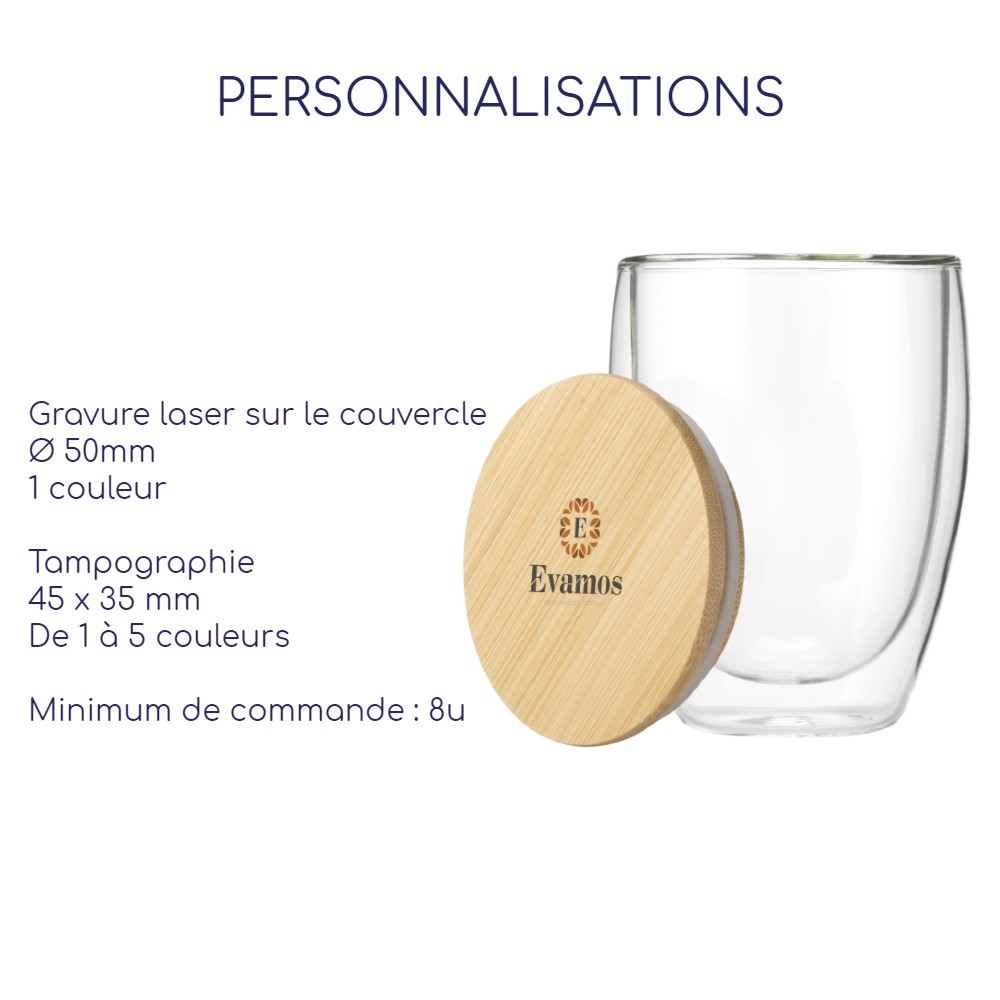 Verre double paroi avec un couvercle en bambou