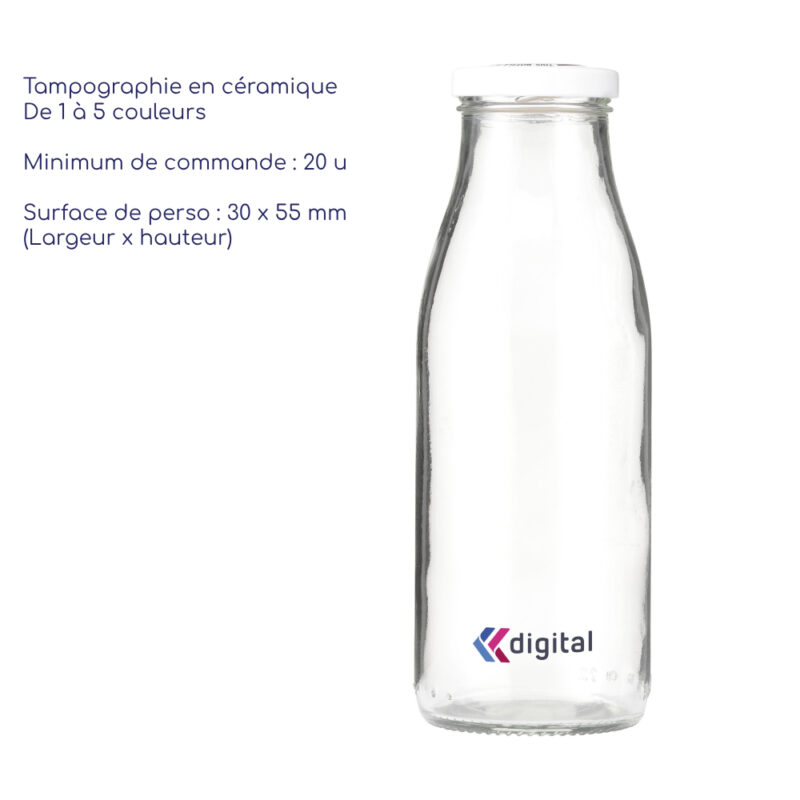 Bouteille en verre clair pas chère, bouteille promotionnelle à personnaliser avec votre logo