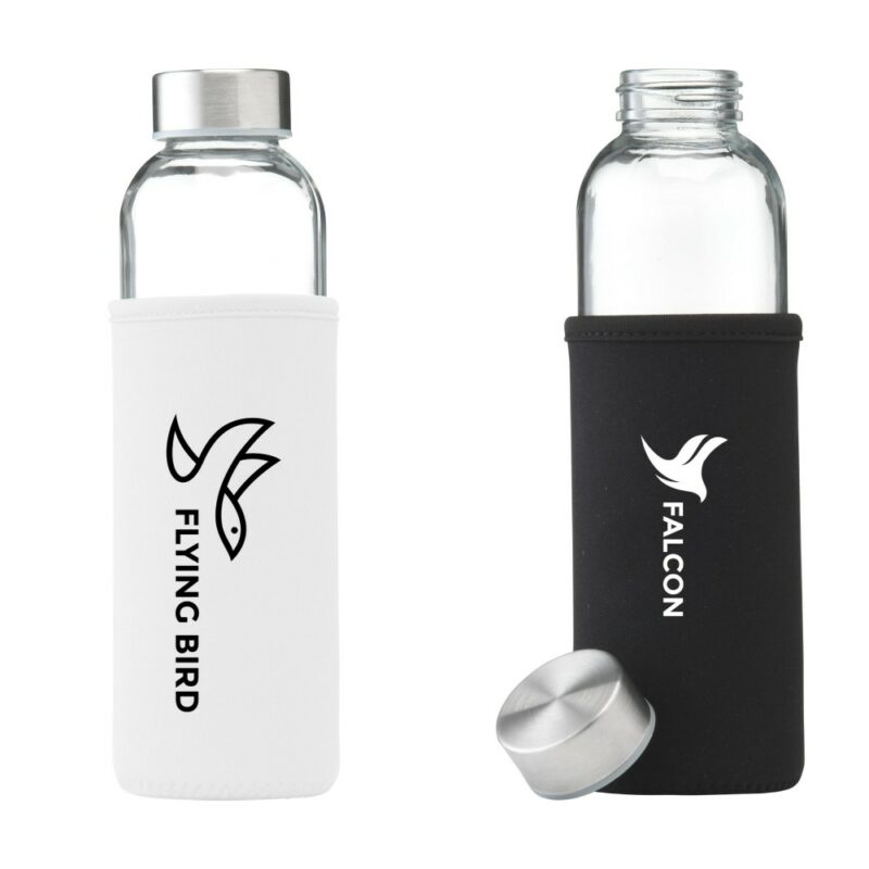 Gourde personnalisée en verre avec housse personnalisable design . Pimp-my-bottle.com