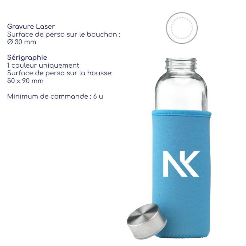 Gourde personnalisée en verre housse personnalisée, objet pub design et écologique