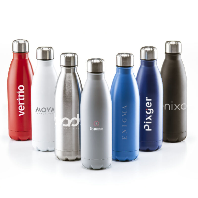 Gourde publicitaire personnalisable Skanor, exemples de personnalisation