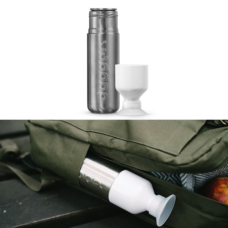 Gourde d'eau compacte en acier inoxydable avec verre intégré