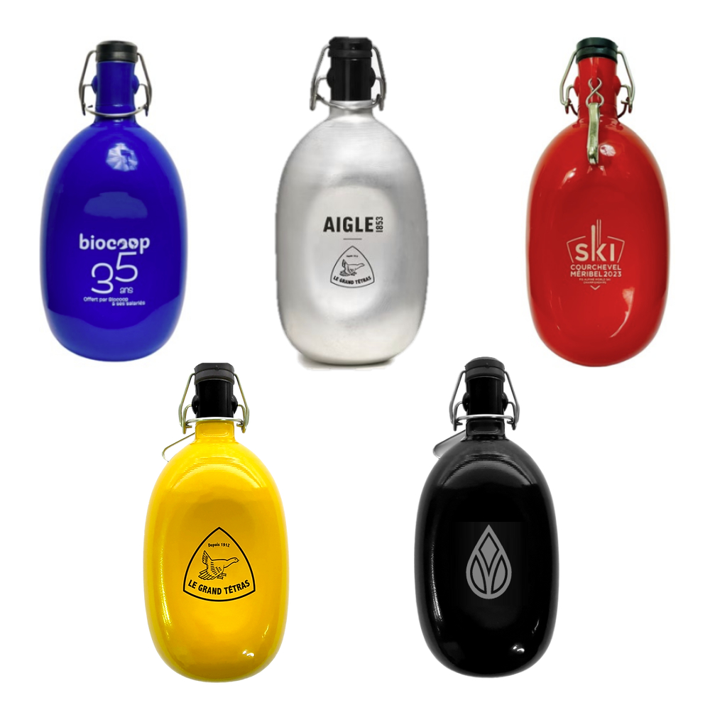 Gourde en aluminium personnalisée avec un logo, goodies écologique parfait comme cadeau d’entreprise